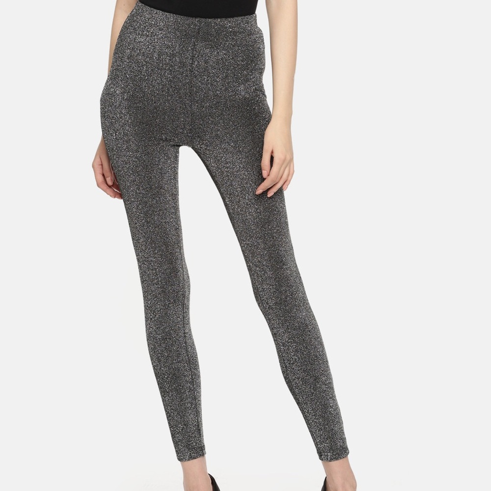 Forever 21 High-Waisted Silver Toned Metallic Leggings